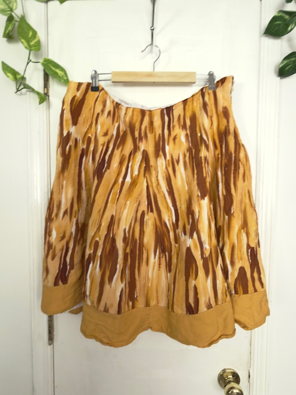 Yellow Brown Printed A-Line Skirt 2X Fall Skirt